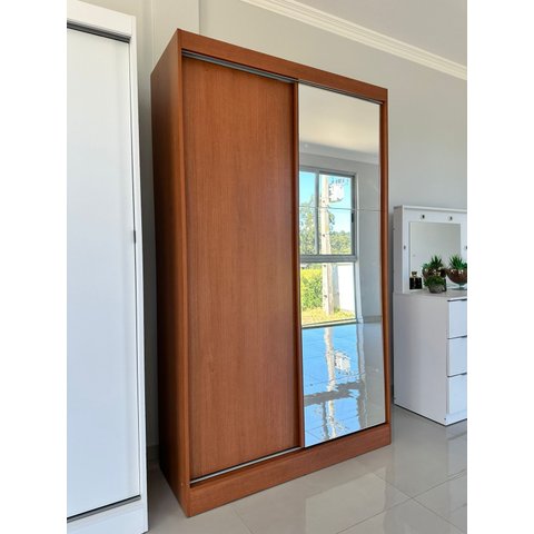 Guarda Roupa 2 Portas Correr Espelho 1,20m Roupeiro Solteiro