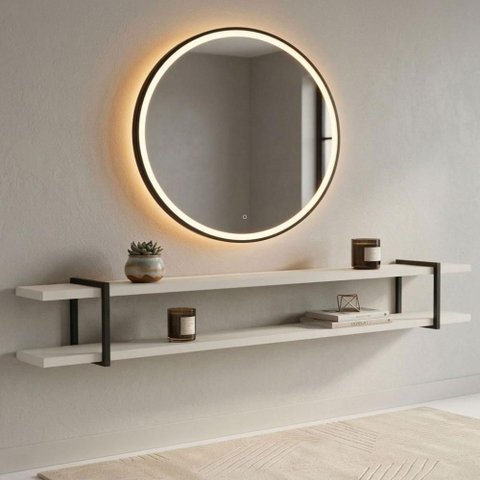 Prateleira Suspensa Multiuso Smart 218cm MDF Suporte Metal Luna com Preto Casa Lar Shop