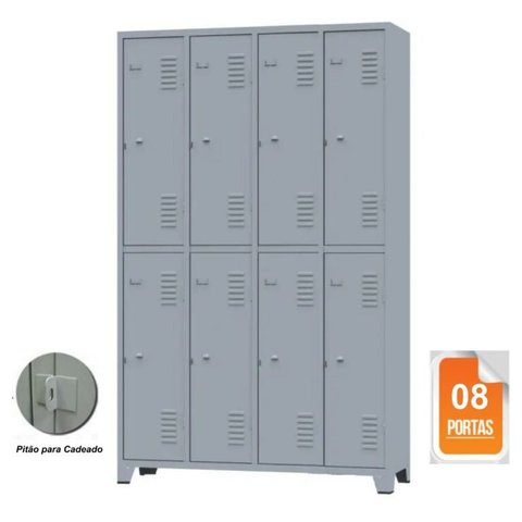 Roupeiro de Aço c/ 08 portas grandes – 1,96×1,23×0,36m – CZ/CZ – AMAPA – 10126