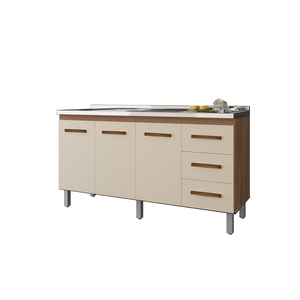 Balcão Pia Cozinha Gabinete Armário 149 Cm 3 Portas 3 Gavetas - Black Friday