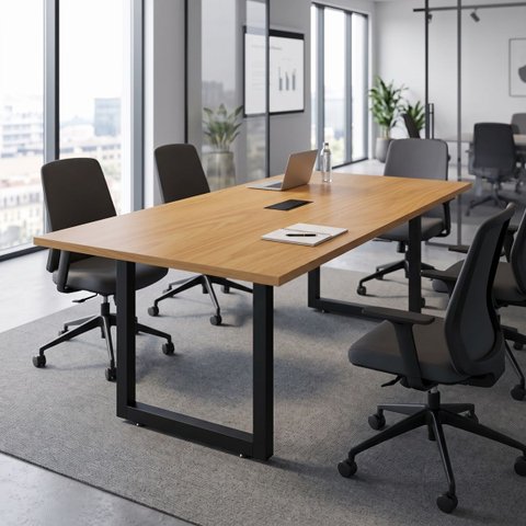 Mesa Reunião Industrial Escritório 2,00m x 90cm 100% MDF com Caixa de Tomadas Pés Metal F5 Office