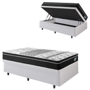 Ver imagem 1 de Cama Box Solteiro Baú Courino Linho Branco 88x188 com Colchão Gran Sleep Molas Verticoil