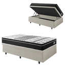 Ver imagem 1 de Cama Box Solteiro Baú Courino Linho Areia 88x188 com Colchão Gran Sleep Molas Verticoil