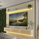 Ver mais imagens de Estante Home para TV até 85 Polegadas com LED Ripado 100% MDF 250CMX228,8cm Nobre Native Off White