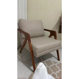 Poltrona Decorativa Mona Luxo Madeira Maciça Tecido Linho Bege - Gustavo Decor - 2