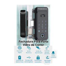 Fechadura Digital Eletrônica Biométrica Para Portas Vidro Correr Primebras Pv2001 Preta - 6