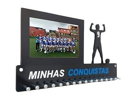 Porta Medalhas Futebol Masc Porta Retrato Número Camiseta - Branca/Azul - 7 - 3