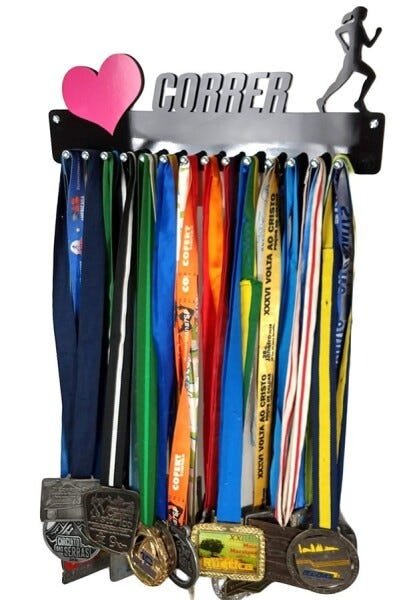 Porta Medalha Corrida Fem Amo Correr Coração Pink - 2