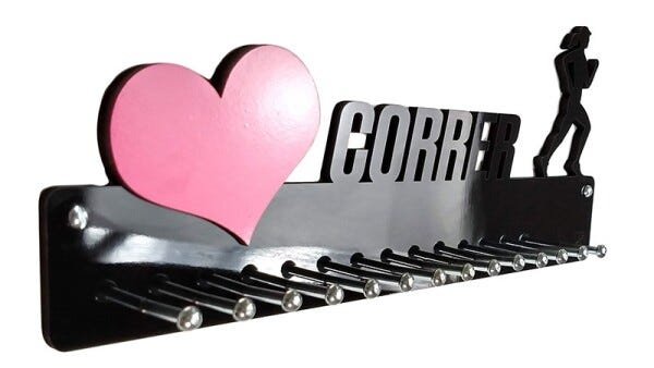 Porta Medalha Corrida Fem Amo Correr Coração Pink - 6