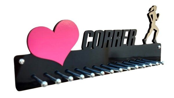 Porta Medalha Corrida Fem Amo Correr Coração Pink - 4