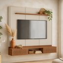 Ver imagem 4 de Painel para TV 70 pol com Bancada Suspensa 183cm Vox L05 Canela Off White Fosco - Lyam Decor