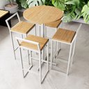 Ver imagem 1 de Conjunto Mesa Alta Bar Bistrô Redonda 4 Banquetas Confort Pinus Industrial White Don Castro Decor In