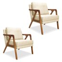 Ver imagem 1 de Kit 2 Poltronas Decorativa Luiza Linho Bege Base em Madeira Castanho - Pallazio
