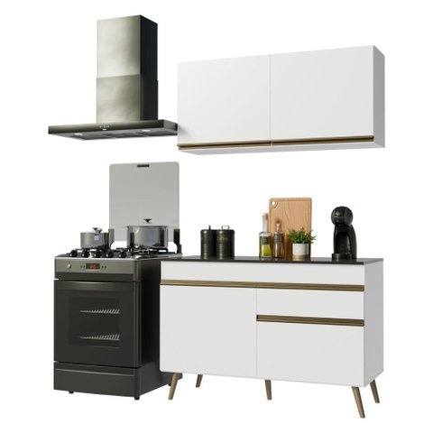 Armário Cozinha Modulada Compacta com Balcão 120cm Florença Multimóveis MP2451 Branco