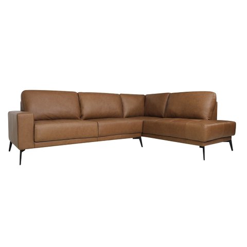 Sofá de Couro Rubi 3 Lugares com Chaise Direita Soft Mel - Mempra Design