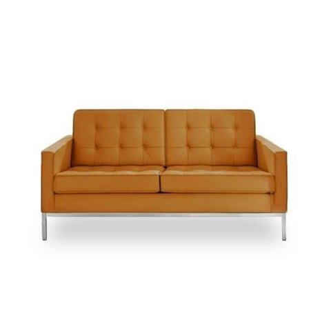 Sofá Fixo Florence Knoll 2 Lugares Inox em Sintético Caramelo
