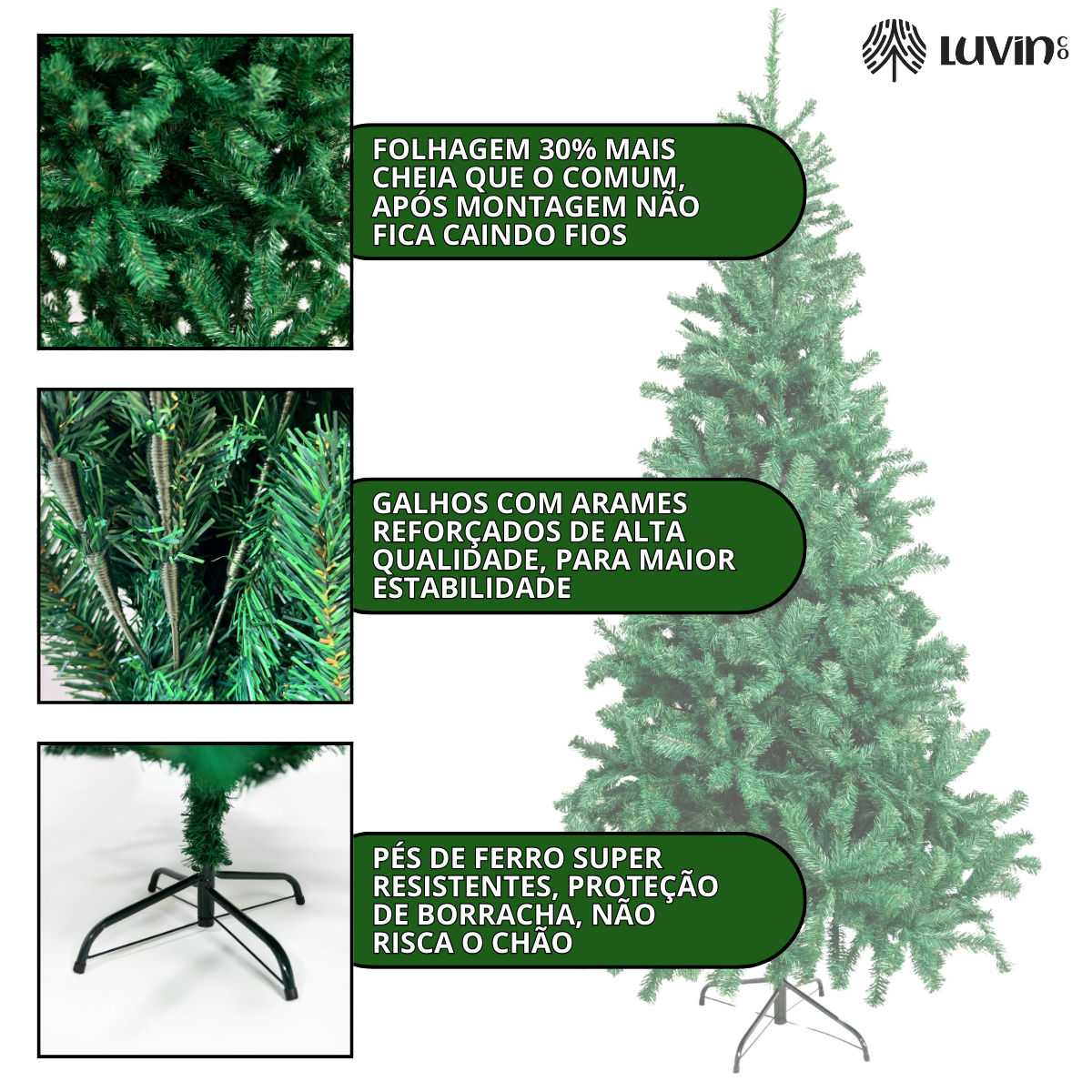 Árvore de Natal Pinheiro Grande Luxo Cheia Premium 1.50m 450 Galhos Verde Tradicional - 2