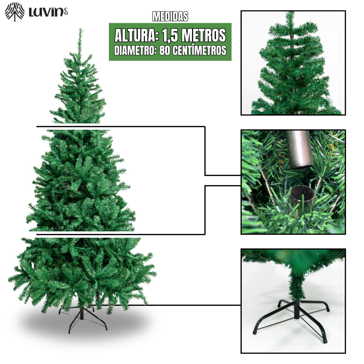 Árvore de Natal Pinheiro Grande Luxo Cheia Premium 1.50m 450 Galhos Verde Tradicional - 3