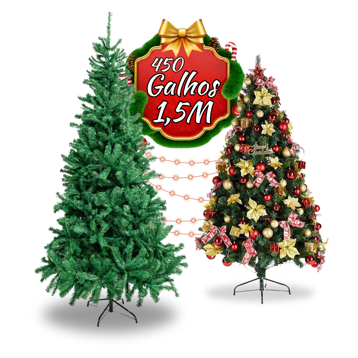 Árvore de Natal Pinheiro Grande Luxo Cheia Premium 1.50m 450 Galhos Verde Tradicional