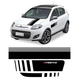 Faixa Palio Attractive 2012/2016 Adesivo Lateral e Traseiro Preto Teu Adesivo Kit Faixa Lateral F-10 - 1