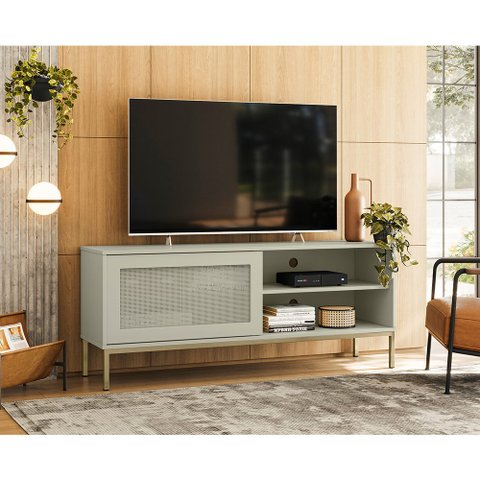 Rack Industrial para Sala de Estar Tv 55 Polegadas Palha Buriti - Off White Acetinado