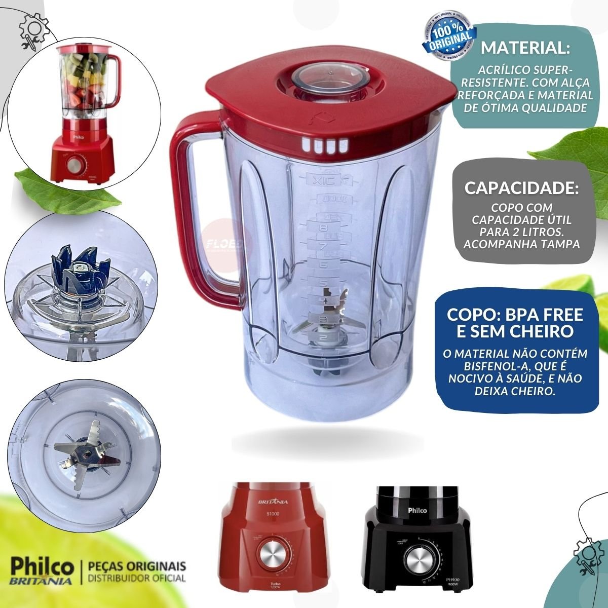 Copo de Liquidificador Philco Ph900/1200 B100 Vermelho Orig. - 2