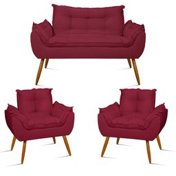 Kit Namoradeira Opala + 2 Poltronas para Sala Balaqui Decor Cor:marsala - 1 Kit Namoradeira Opala + 2 Poltronas para Sala Balaqui Decor Cor:marsala - 1