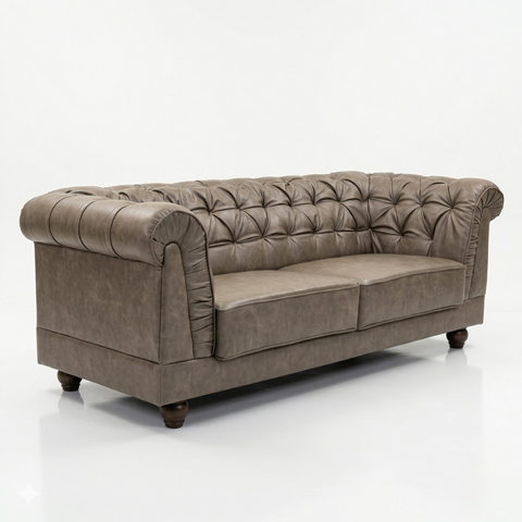 Sofá Chesterfield 2 Lugares 190cm Courino Premium Retrô Luxo Capitóné Sala Estar Recepção Escritório