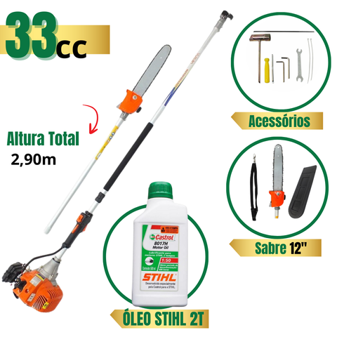 Motopodador de Galhos Vulcan Vp3300l Podador de Altura 33c com Extensor 2,90m + Oleo Stihl 2t 500ml