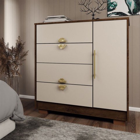 Cômoda Sapateira Búzios 1 Porta 4 Gavetas Imbuia/fendi - Panorama Móveis
