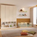 Ver imagem 1 de Quarto Montessori Mini Cama Giulia Guarda-Roupa Curió 4 Portas Casatema MadeiraOriginals Natural/Bra