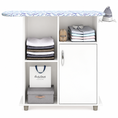 Tábua de Passar Roupa com Armário Organizador Espaçoso Branco 2 em 1 Tm