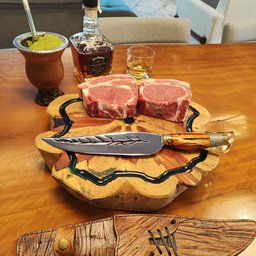 Faca Pena Folha Vazada Aço Inox 420c Cabo Hibrido Munição 9' para Churrasco - 3