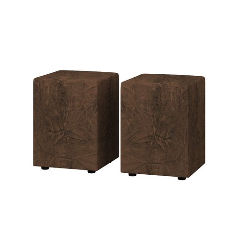 Kit 2 Puff Banquetas Cubo Quadrado Decorativo Suede Marrom