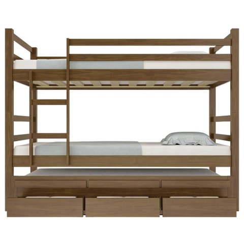 Cama Treliche Solteiro 188x88cm 3 Gavetas com Escada Luca Castanho B11 - Mpozenato