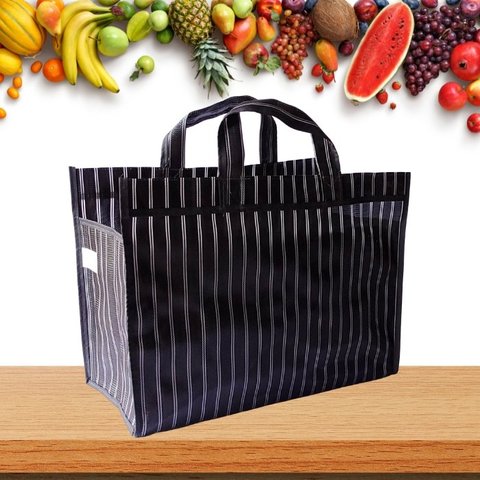 Sacola de Feira - Supermercado - Sacolas Retornáveis - Nylon - Grande - Panami - Preto e Branco