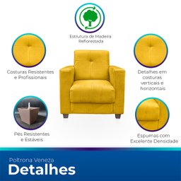 Poltrona Cadeira para Sala Confortável Reforçada Veneza Suede - 3
