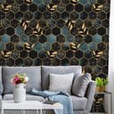 Ver imagem 3 de Papel de Parede Mármore Hexágono com Folhas Douradas-60x300cm