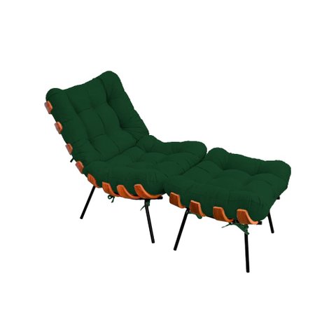 Kit Costela Poltrona e Puff Base Metálica Preta no Veludo Verde - Belliv Decor