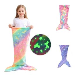 Cobertor Sereia Infantil Brilha Escuro Manta Saco de Dormir - 3