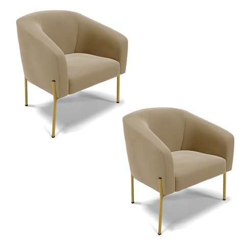 Cadeira Sala de Jantar Pé de Ferro Dourado Kit 2 Stella Suede D03 - D'Rossi