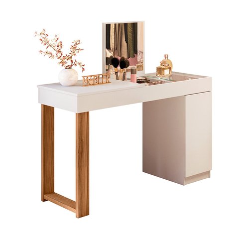 Mesa Escrivaninha Office Penteadeira Love Moderna Espelho Branco Fosco com Cinamomo Mel