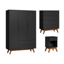 Ver imagem 2 de Conjunto Quarto Solteiro Guarda Roupa + Cômoda Retrô + Mesa Cabeceira Alpi - Preto