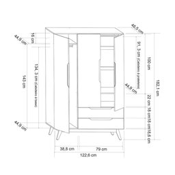 Conjunto Quarto Solteiro Guarda Roupa + Cômoda Retrô + Mesa Cabeceira Alpi - Preto - 5