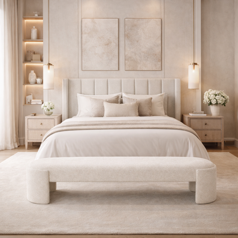 Recamier Luxo Decorativo Puff Fly 193cm Cama King Estofados:off White