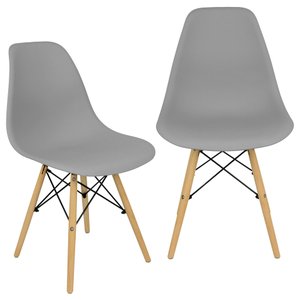 Kit 2 Cadeiras Charles Eames Eiffel Wood Design - Cinza