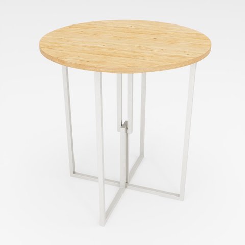 Mesa Redonda Industrial 80cm Branca Tampo Madeira Pinus