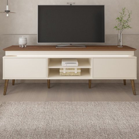 Rack para Tv até 75 Polegadas com Led Lumina 2 Portas Pinho/off White - Artely