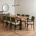 Ver imagem 1 de Conjunto Sala de Jantar Mesa 8 Cadeiras Corino Tampo de Madeira Maciça Pinus Athenas Madri Verde/Pérola