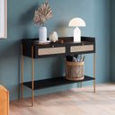 Ver imagem 2 de Aparador 2 Gavetas 103cm Palhinha Pé Metal Nero/dourado